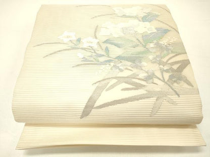 平和屋着物＊夏物 絽綴れ 太鼓柄袋帯 草花文 銀糸 正絹 逸品 DABC8875cm