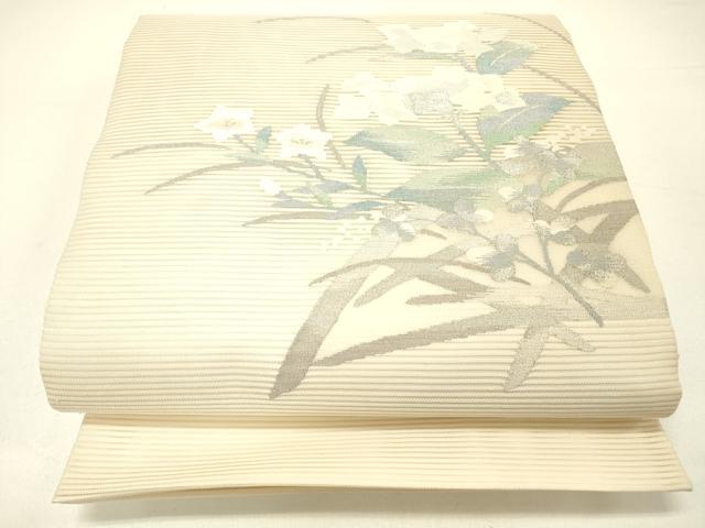 平和屋着物＊夏物 絽綴れ 太鼓柄袋帯 草花文 銀糸 正絹 逸品 DABC8875cm