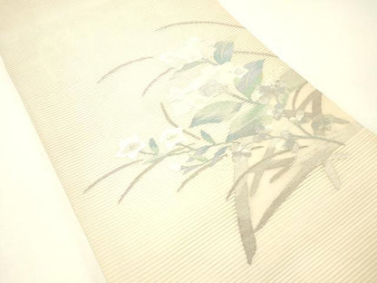 平和屋着物＊夏物 絽綴れ 太鼓柄袋帯 草花文 銀糸 正絹 逸品 DABC8875cm