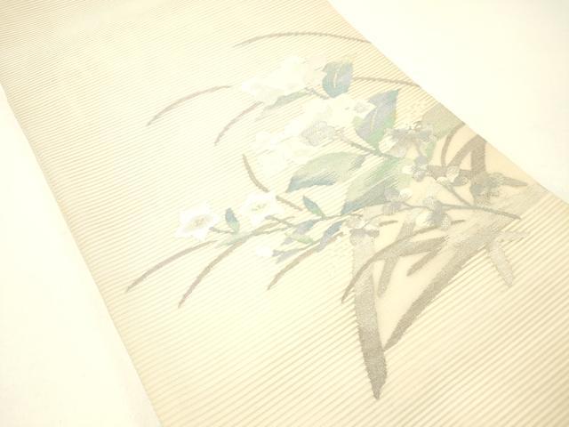 平和屋着物＊夏物 絽綴れ 太鼓柄袋帯 草花文 銀糸 正絹 逸品 DABC8875cm