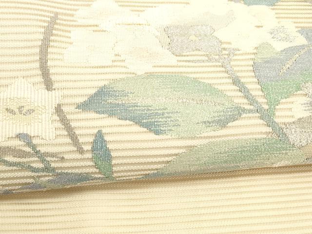 平和屋着物＊夏物 絽綴れ 太鼓柄袋帯 草花文 銀糸 正絹 逸品 DABC8875cm
