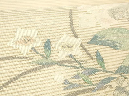平和屋着物＊夏物 絽綴れ 太鼓柄袋帯 草花文 銀糸 正絹 逸品 DABC8875cm