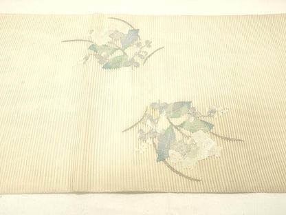 平和屋着物＊夏物 絽綴れ 太鼓柄袋帯 草花文 銀糸 正絹 逸品 DABC8875cm