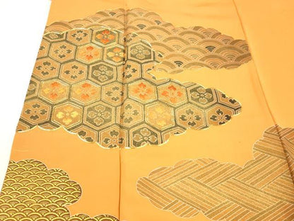 平和屋着物■訪問着 駒刺繍 吉祥花文 金彩 正絹 逸品 DABC8877cm