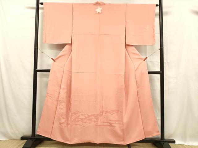 平和屋着物■無地絵羽訪問着 風景御所車草花文 薄紅色 正絹 逸品 DABC8886cm