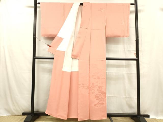 平和屋着物■無地絵羽訪問着 風景御所車草花文 薄紅色 正絹 逸品 DABC8886cm