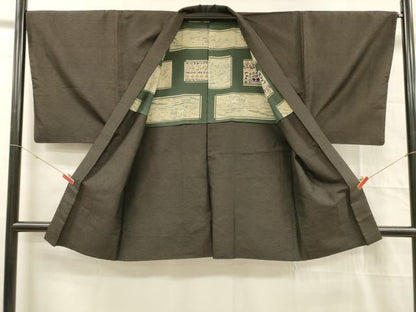 平和屋着物■男性　紬　アンサンブル　横段文　正絹　逸品　DABC8887cm