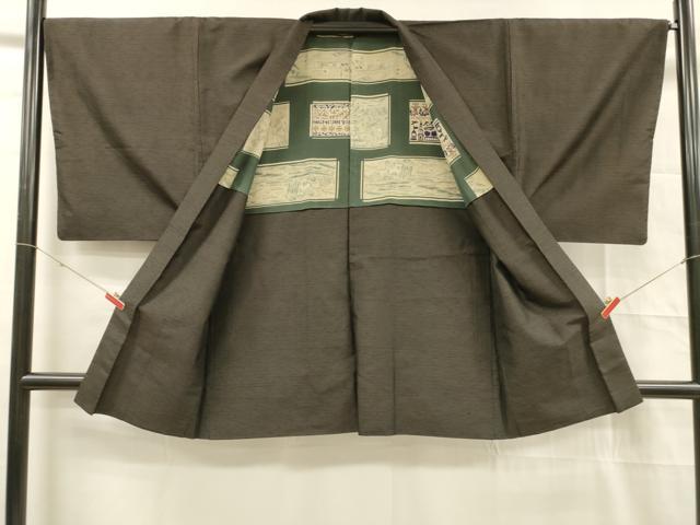 平和屋着物■男性　紬　アンサンブル　横段文　正絹　逸品　DABC8887cm