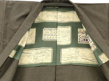 平和屋着物■男性　紬　アンサンブル　横段文　正絹　逸品　DABC8887cm