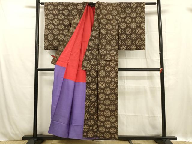平和屋着物■本場大島紬　花丸文　正絹　逸品　DABC8888cm