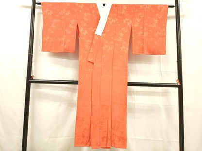 平和屋着物■長襦袢　無双仕立て　舞葉地紋　緋色　正絹　逸品　DABC8891cm