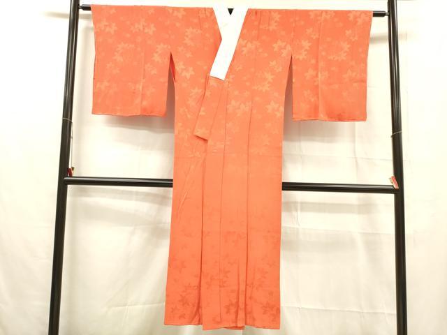 平和屋着物■長襦袢　無双仕立て　舞葉地紋　緋色　正絹　逸品　DABC8891cm