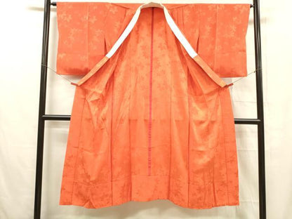 平和屋着物■長襦袢　無双仕立て　舞葉地紋　緋色　正絹　逸品　DABC8891cm