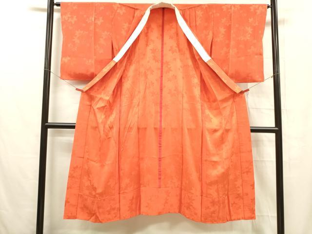 平和屋着物■長襦袢　無双仕立て　舞葉地紋　緋色　正絹　逸品　DABC8891cm