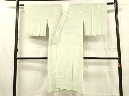 平和屋着物■長襦袢　無双仕立て　抽象地紋　白緑色　正絹　逸品　DABC8892cm