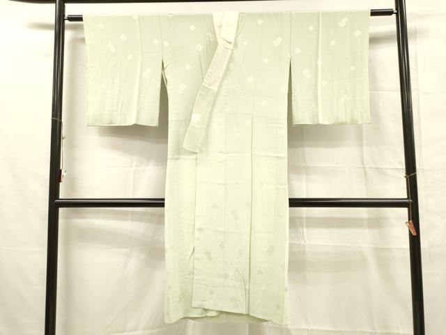 平和屋着物■長襦袢　無双仕立て　抽象地紋　白緑色　正絹　逸品　DABC8892cm