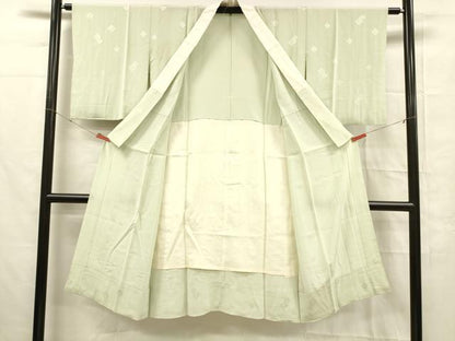 平和屋着物■長襦袢　無双仕立て　抽象地紋　白緑色　正絹　逸品　DABC8892cm