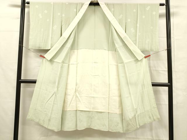 平和屋着物■長襦袢　無双仕立て　抽象地紋　白緑色　正絹　逸品　DABC8892cm