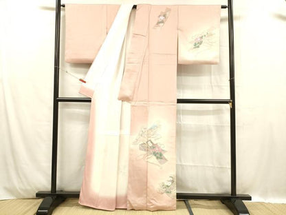 平和屋着物■訪問着 文箱花文 暈し染め 金銀彩 正絹 逸品 DABC8899cm