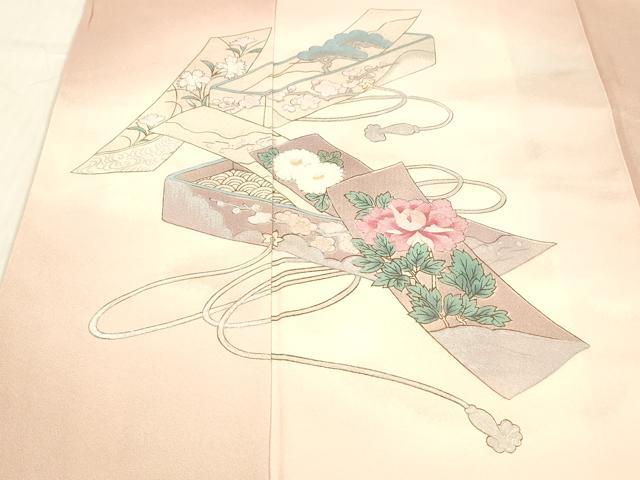 平和屋着物■訪問着 文箱花文 暈し染め 金銀彩 正絹 逸品 DABC8899cm