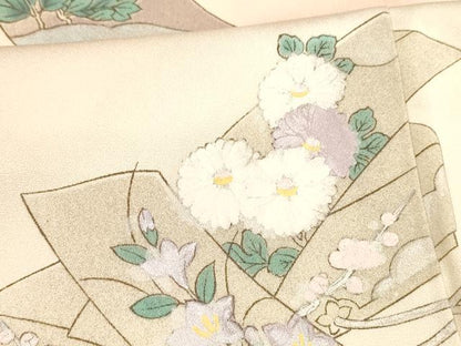 平和屋着物■訪問着 文箱花文 暈し染め 金銀彩 正絹 逸品 DABC8899cm
