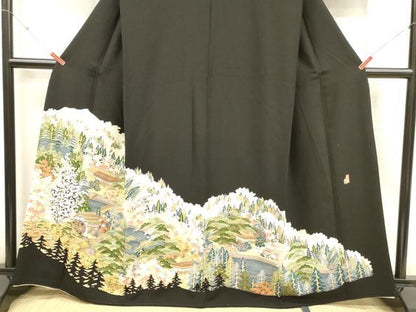 平和屋着物■豪華黒留袖　友禅　作家物　雪将　風景草花文　正絹　逸品　DABC8900cm