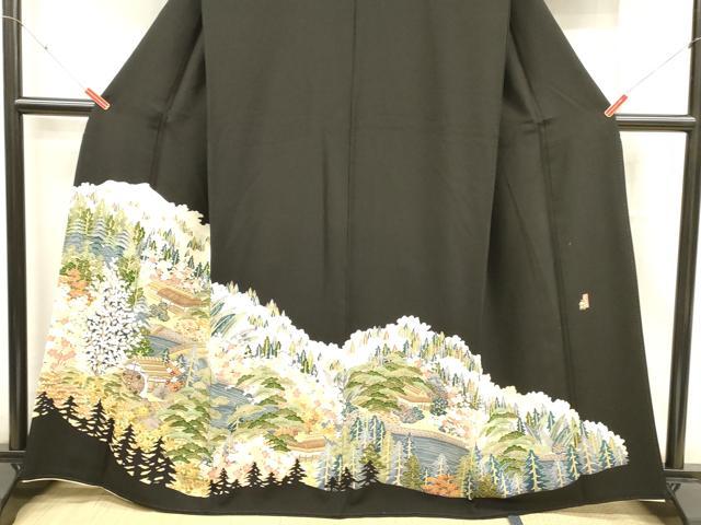平和屋着物■豪華黒留袖　友禅　作家物　雪将　風景草花文　正絹　逸品　DABC8900cm