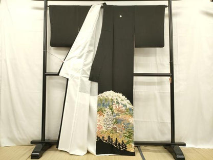 平和屋着物■豪華黒留袖　友禅　作家物　雪将　風景草花文　正絹　逸品　DABC8900cm