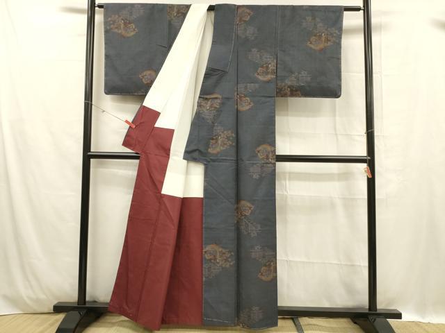 平和屋着物■本場大島紬　地紙花鳥文　正絹　逸品　未使用　DABC8901cm