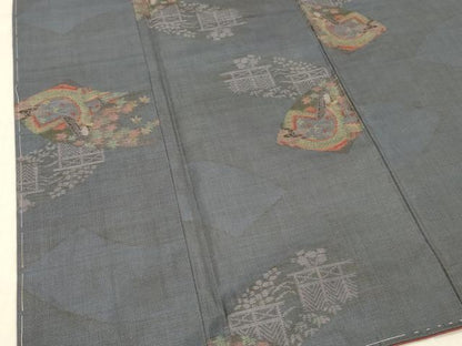 平和屋着物■本場大島紬　地紙花鳥文　正絹　逸品　未使用　DABC8901cm