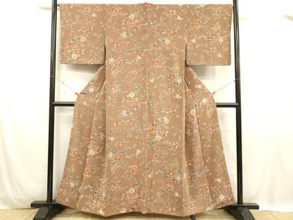 平和屋着物■上質な小紋 草花文 鬼しぼ縮緬 正絹 逸品 DABC8902cm