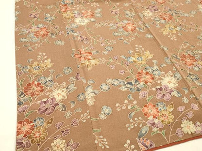 平和屋着物■上質な小紋 草花文 鬼しぼ縮緬 正絹 逸品 DABC8902cm