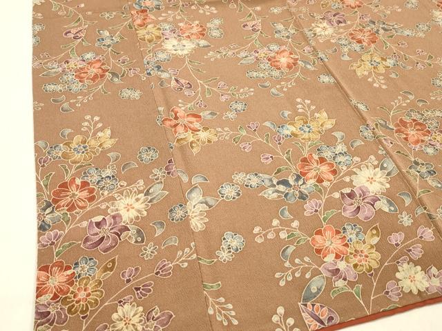 平和屋着物■上質な小紋 草花文 鬼しぼ縮緬 正絹 逸品 DABC8902cm
