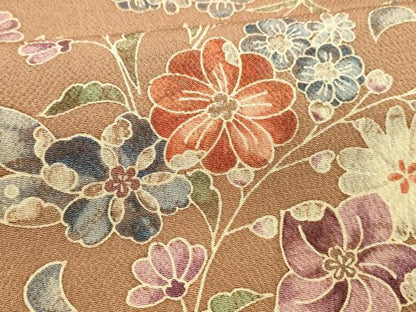 平和屋着物■上質な小紋 草花文 鬼しぼ縮緬 正絹 逸品 DABC8902cm