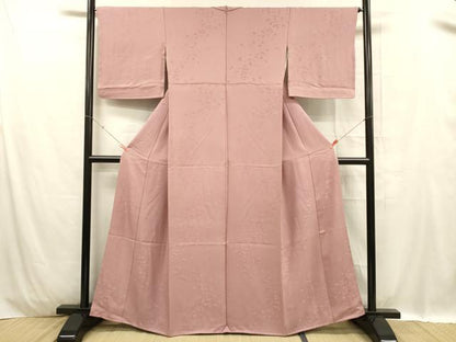 平和屋着物■上質な色無地 舞蝶地紋 鴇色 正絹 逸品 DABC8904cm