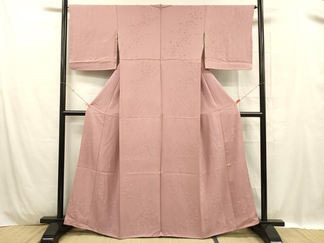 平和屋着物■上質な色無地 舞蝶地紋 鴇色 正絹 逸品 DABC8904cm