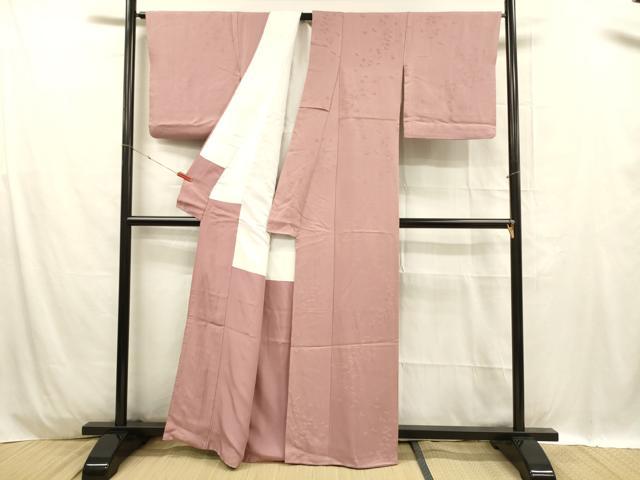 平和屋着物■上質な色無地 舞蝶地紋 鴇色 正絹 逸品 DABC8904cm