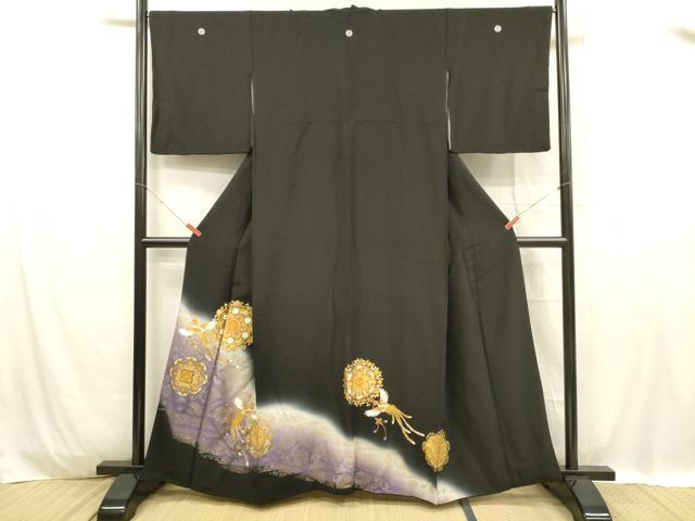 平和屋着物■豪華黒留袖　刺繍　鳳凰正倉院花文　暈し染め　金彩　正絹　逸品　DABC8905cm
