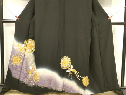 平和屋着物■豪華黒留袖　刺繍　鳳凰正倉院花文　暈し染め　金彩　正絹　逸品　DABC8905cm
