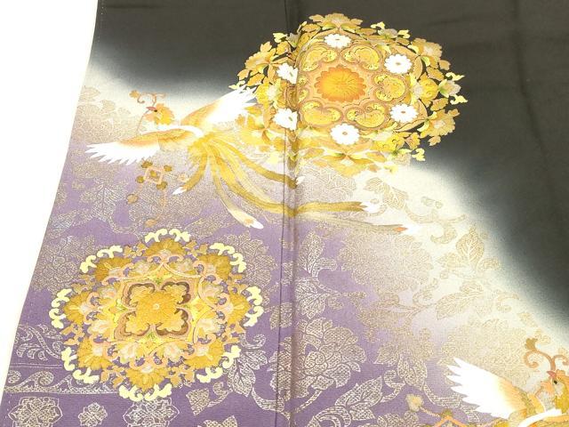 平和屋着物■豪華黒留袖　刺繍　鳳凰正倉院花文　暈し染め　金彩　正絹　逸品　DABC8905cm