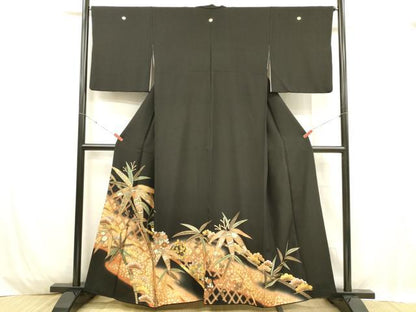 平和屋着物■豪華黒留袖　駒刺繍　御所車草花文　暈し染め　金彩　三越扱い　正絹　逸品　DABC8906cm