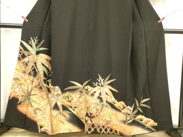 平和屋着物■豪華黒留袖　駒刺繍　御所車草花文　暈し染め　金彩　三越扱い　正絹　逸品　DABC8906cm