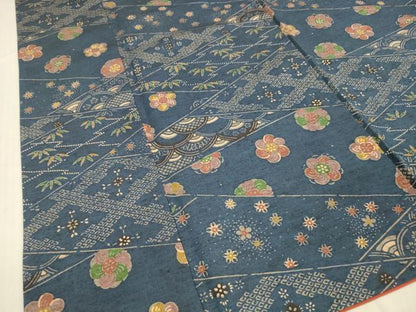 平和屋着物■上質な紬　笹の葉花文　正絹　逸品　DABC8907cm