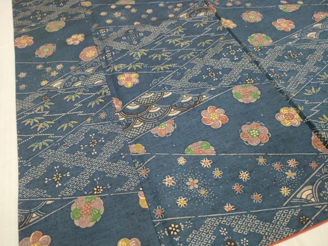 平和屋着物■上質な紬　笹の葉花文　正絹　逸品　DABC8907cm