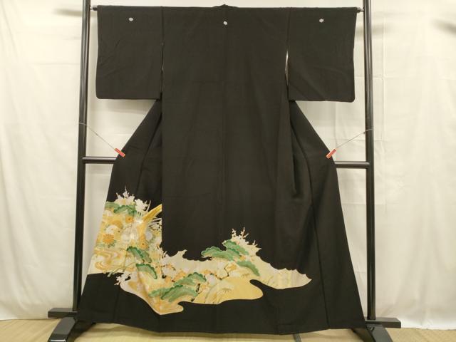 平和屋着物■豪華黒留袖　刺繍　花鳥文　松竹梅　金銀彩　正絹　逸品　DABC8908cm
