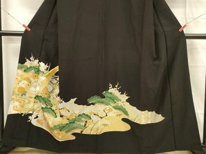 平和屋着物■豪華黒留袖　刺繍　花鳥文　松竹梅　金銀彩　正絹　逸品　DABC8908cm
