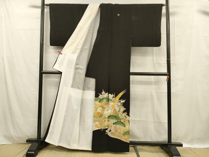 平和屋着物■豪華黒留袖　刺繍　花鳥文　松竹梅　金銀彩　正絹　逸品　DABC8908cm