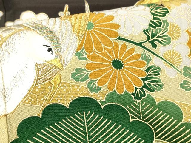 平和屋着物■豪華黒留袖　刺繍　花鳥文　松竹梅　金銀彩　正絹　逸品　DABC8908cm