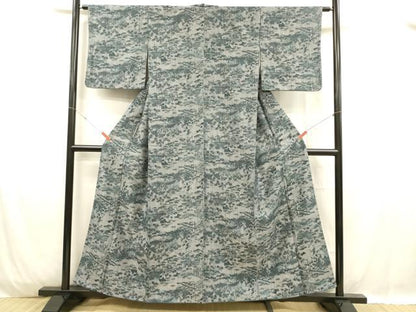 平和屋着物■上質な紬　風景草花文　正絹　逸品　DABC8909cm