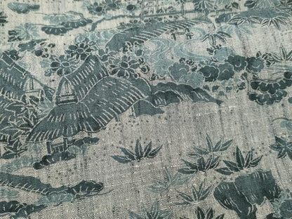 平和屋着物■上質な紬　風景草花文　正絹　逸品　DABC8909cm